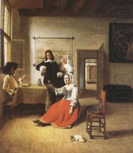 A Woman Drinking with Two Gentlemen) (mk05), Pieter de Hooch